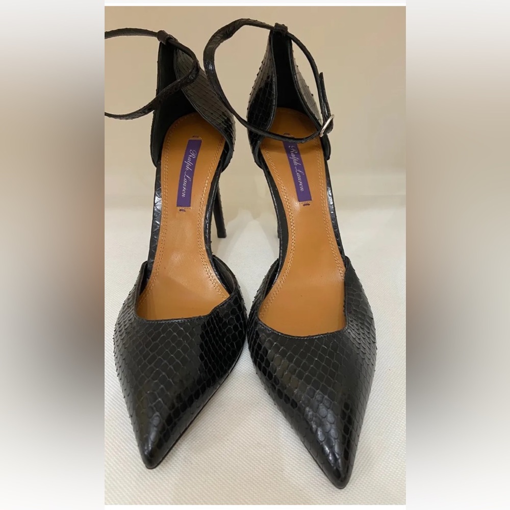 New Ralph Lauren Purple Label Black Python Stiletto Ankle Strap Shoe Size 40B - Picture 2 of 4